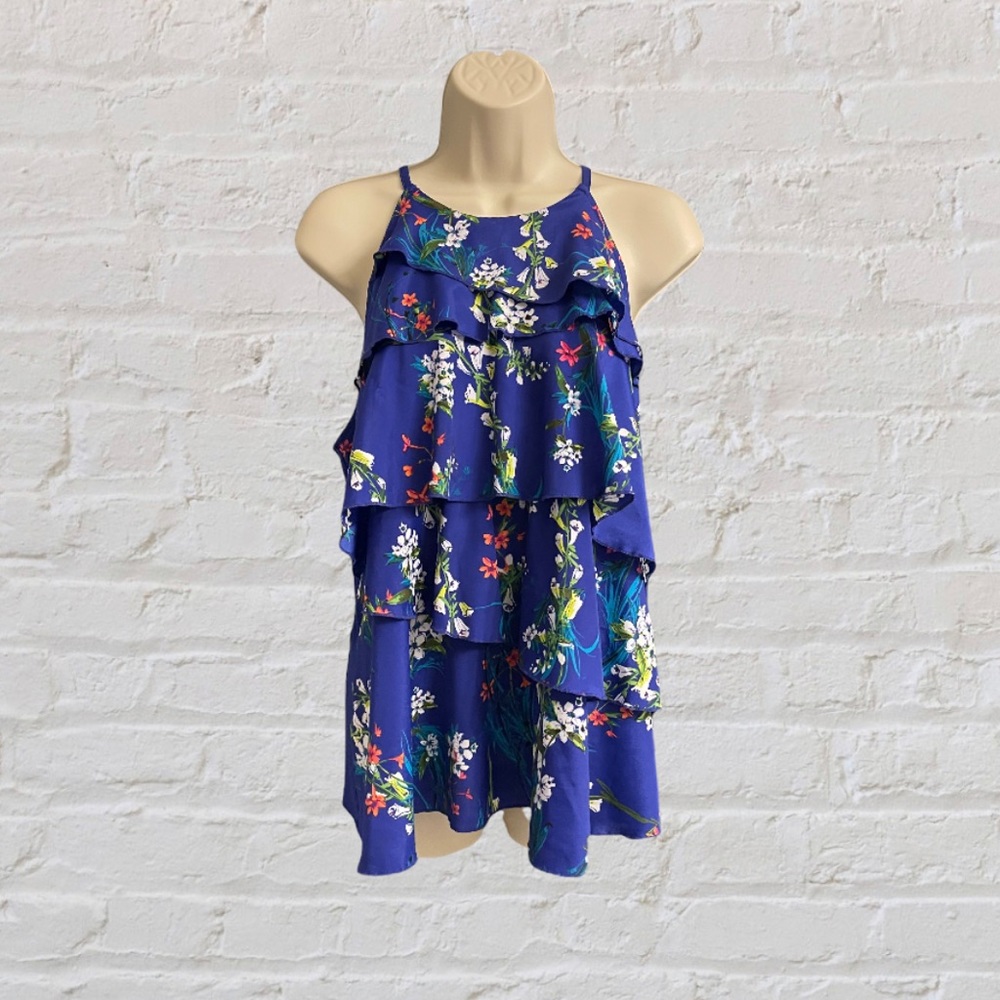 Worthington Floral ruffled Top Petite L FREE SHIPPING